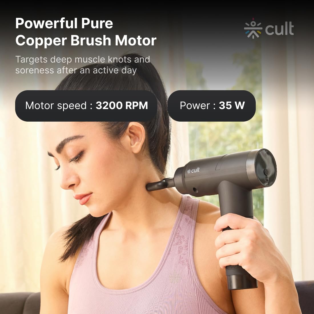 CULT Volt Pro, Full Body Professional Gun Massager, 4500 mAh battery, QuietMotion Tech, Deep Tissue Percussions, 4 Interchangeable heads, 6 Speed levels, Silicone head, Carry Pouch.