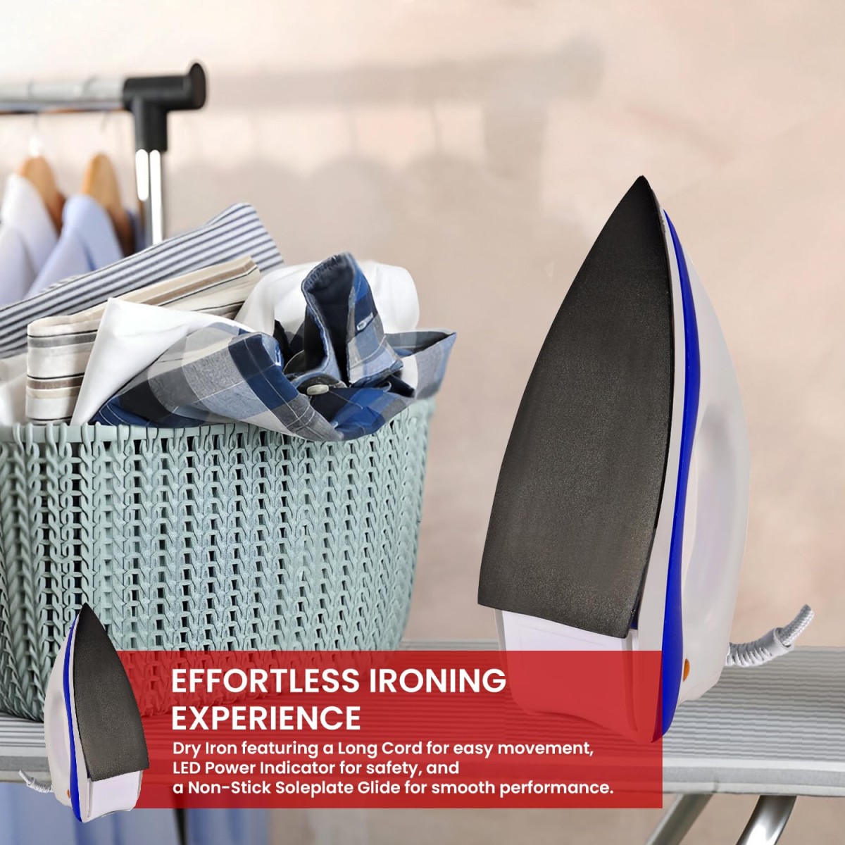 Cadlec Advanced Lightweight Dry Iron with Non-Stick Teflon Coating | 1000W | Sleek Design | 2-Year Warranty