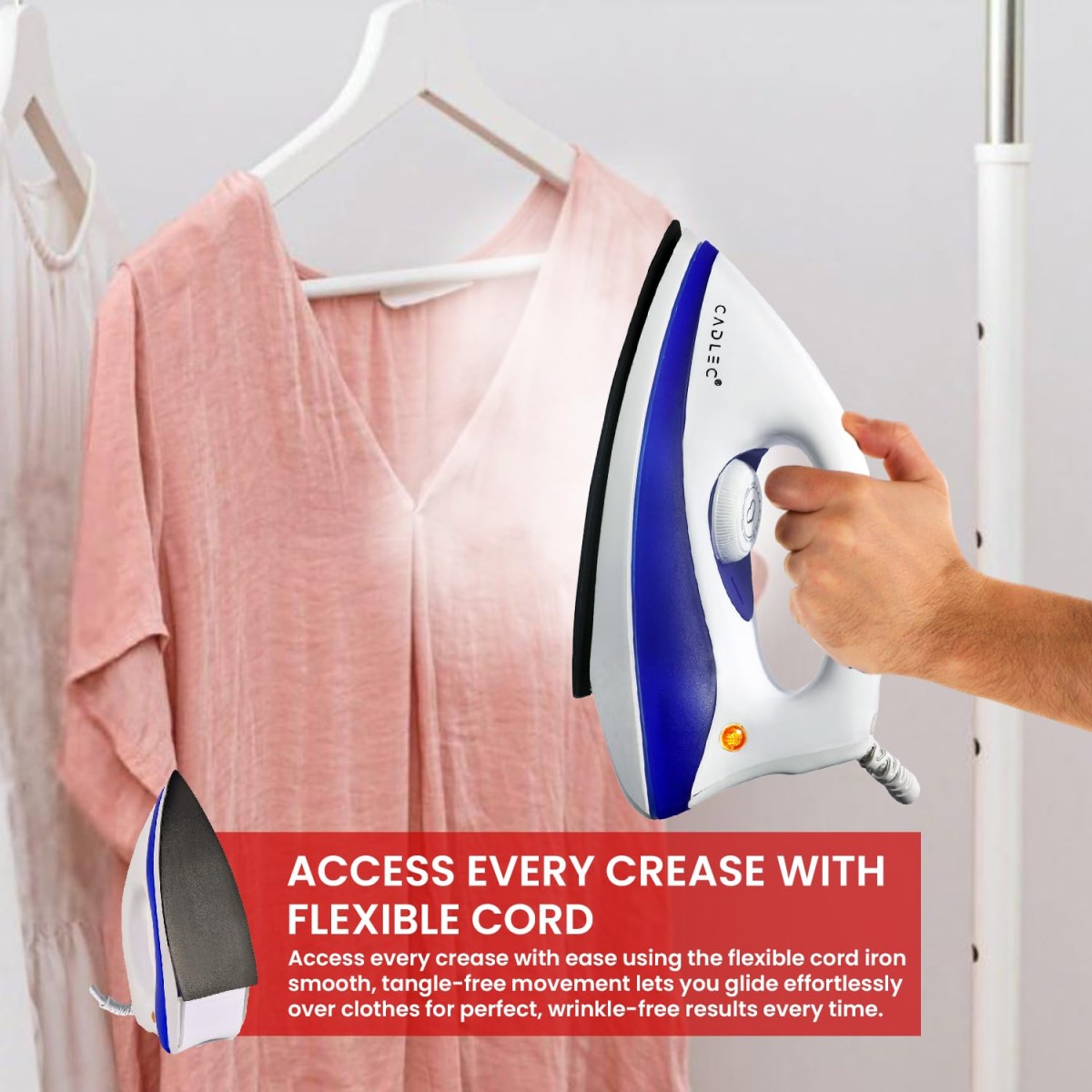 Cadlec Advanced Lightweight Dry Iron with Non-Stick Teflon Coating | 1000W | Sleek Design | 2-Year Warranty