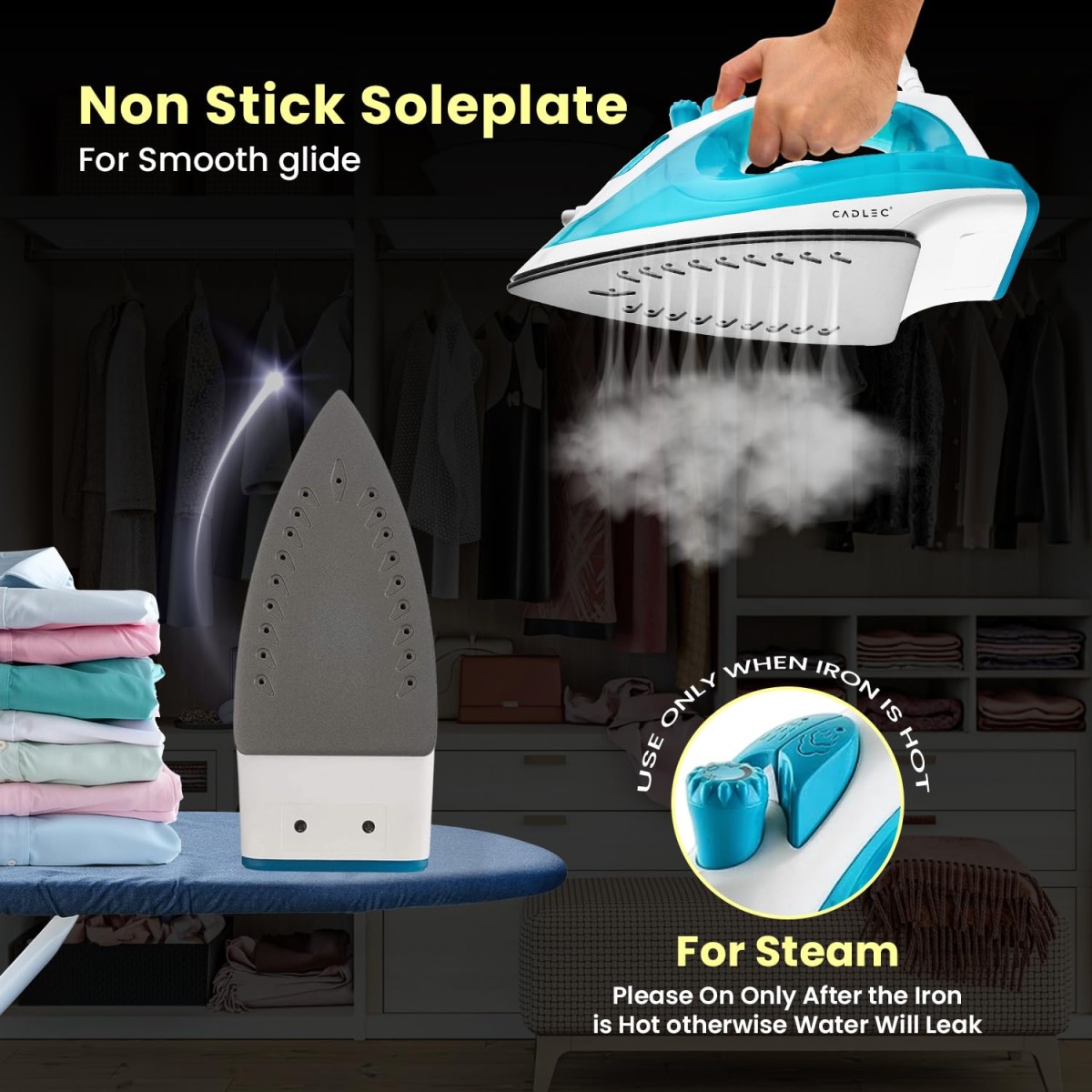 Cadlec GoLite Steam Iron Lightweight with Non-Stick Teflon Coating | 1200W | Sleek Design | 2-Year Warranty