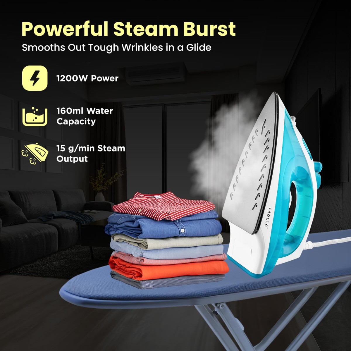 Cadlec GoLite Steam Iron Lightweight with Non-Stick Teflon Coating | 1200W | Sleek Design | 2-Year Warranty