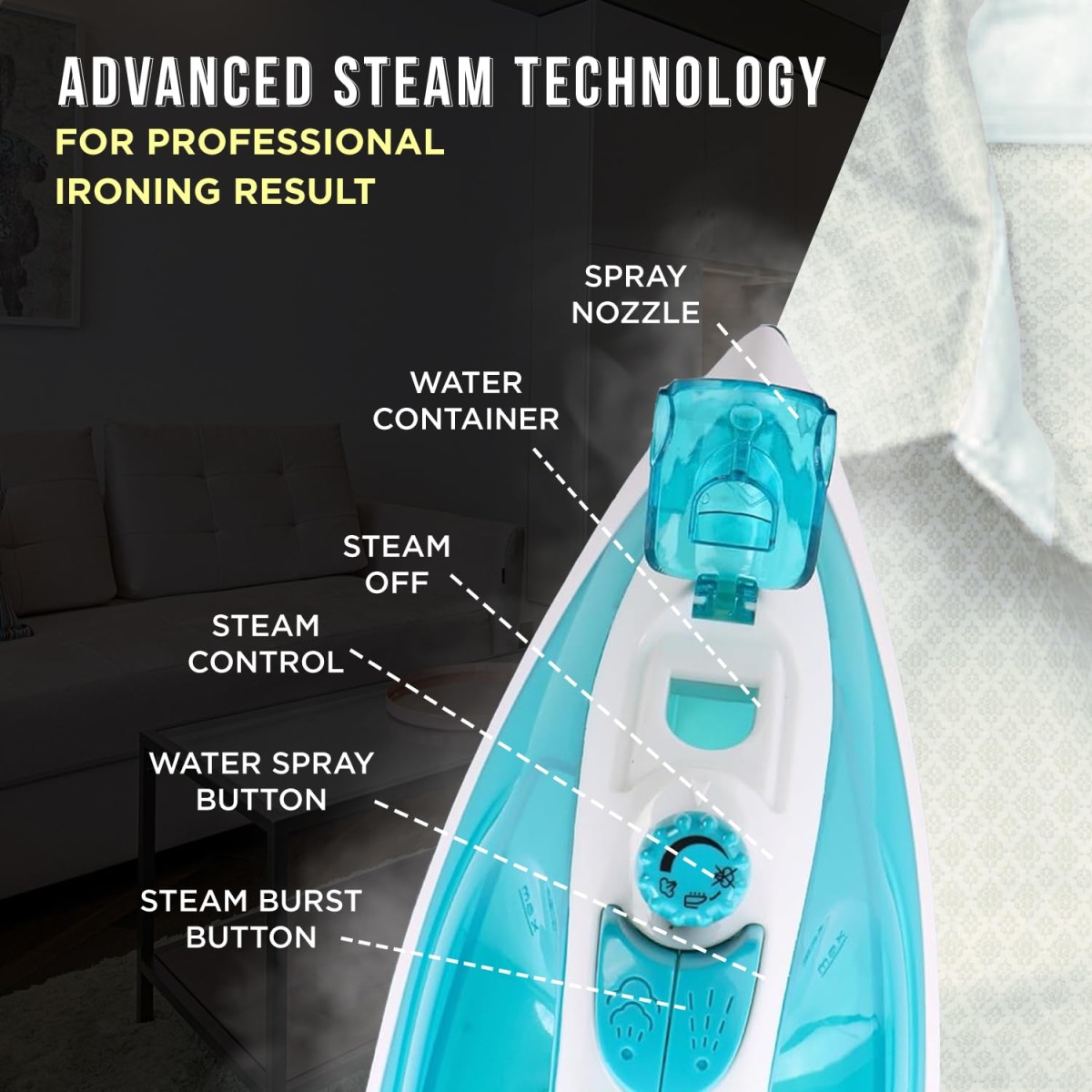 Cadlec GoLite Steam Iron Lightweight with Non-Stick Teflon Coating | 1200W | Sleek Design | 2-Year Warranty