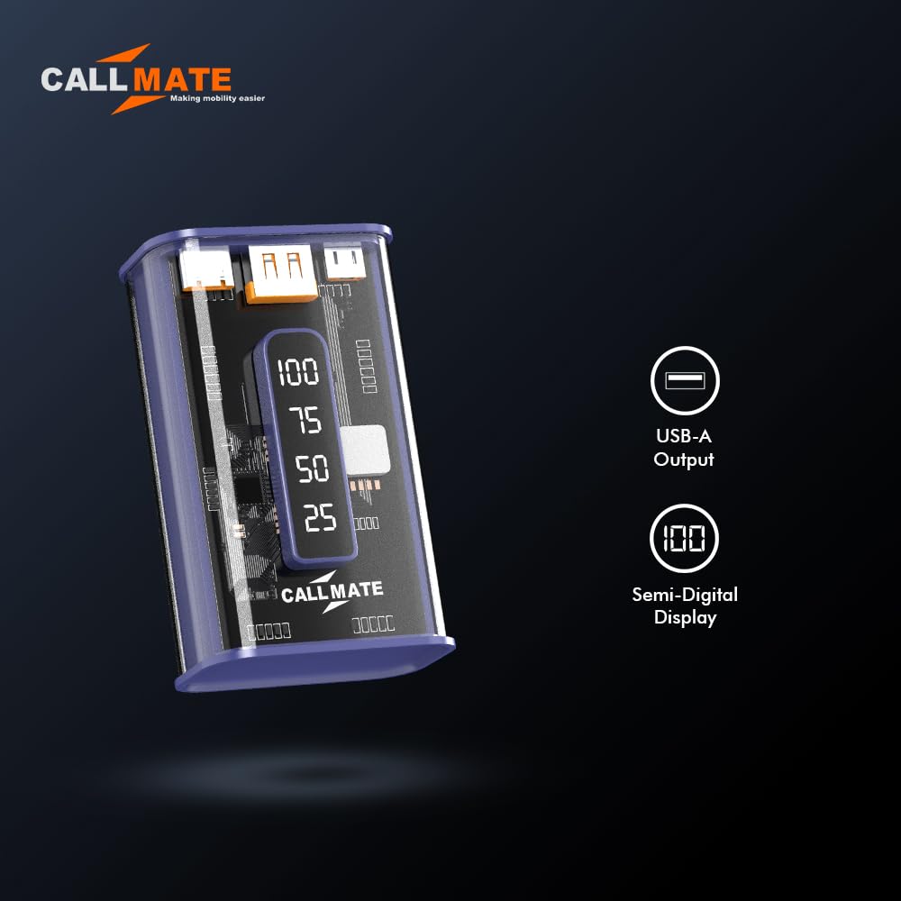 Callmate CM-39 C-Thru Transparent Series 15W 10000mAh Li-ion Pocket Size Power Bank, 1 Output & 2 Input. (Blue) Callmate CM-39 C-Thru Transparent Series 15W 10000mAh Li-ion Pocket Size Power Bank, 1 Output & 2 Input. (Blue)