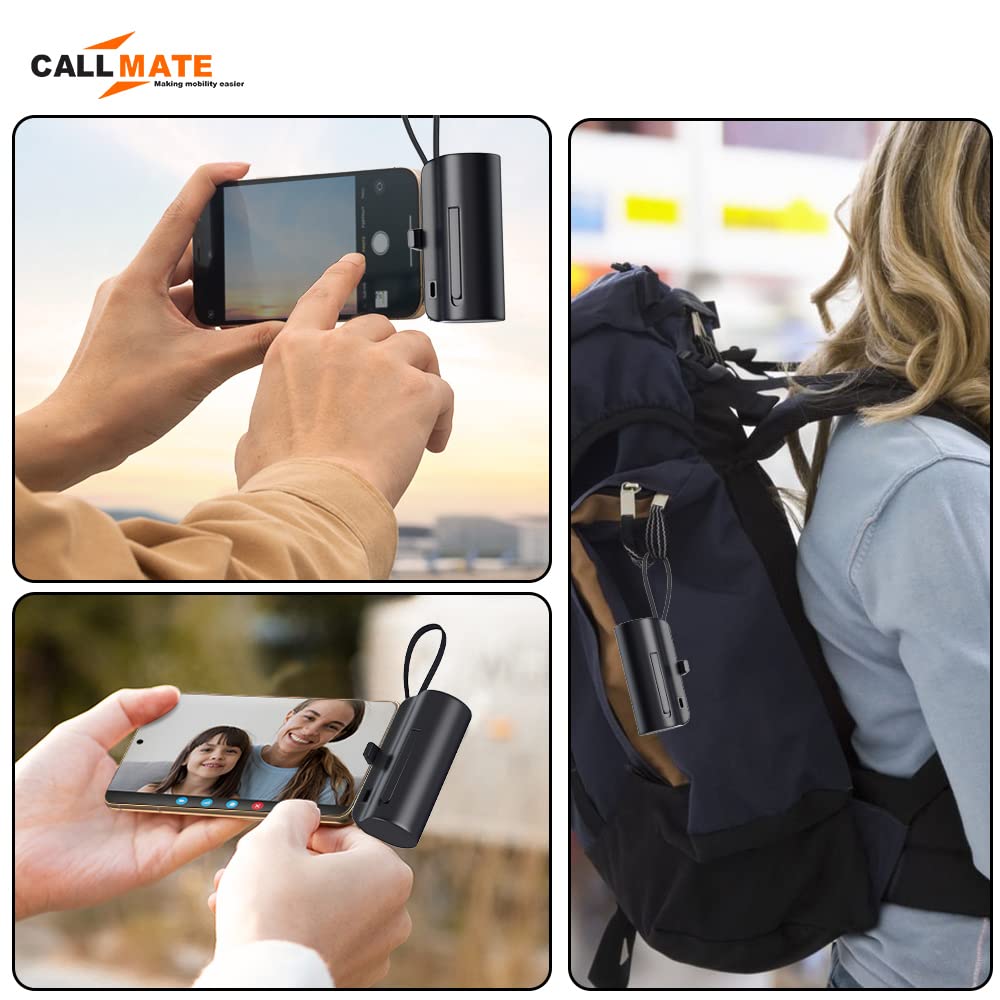 Callmate PowerPod-C 5000mAh Pocket-Sized 15W Portable Power Bank with Plug-in Type-C Port & inbuilt Light-ning Cable- Compatible with i-Phone, Samsung Galaxy, and More (Black)