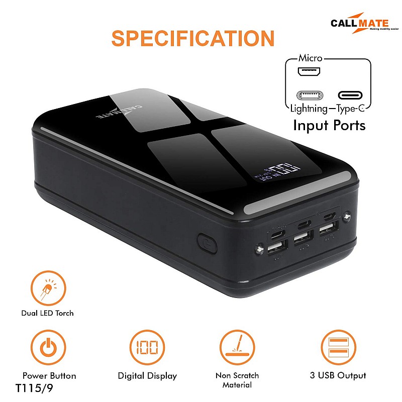 Callmate 50000 mAh Power Bank 15W Fast Charging Black