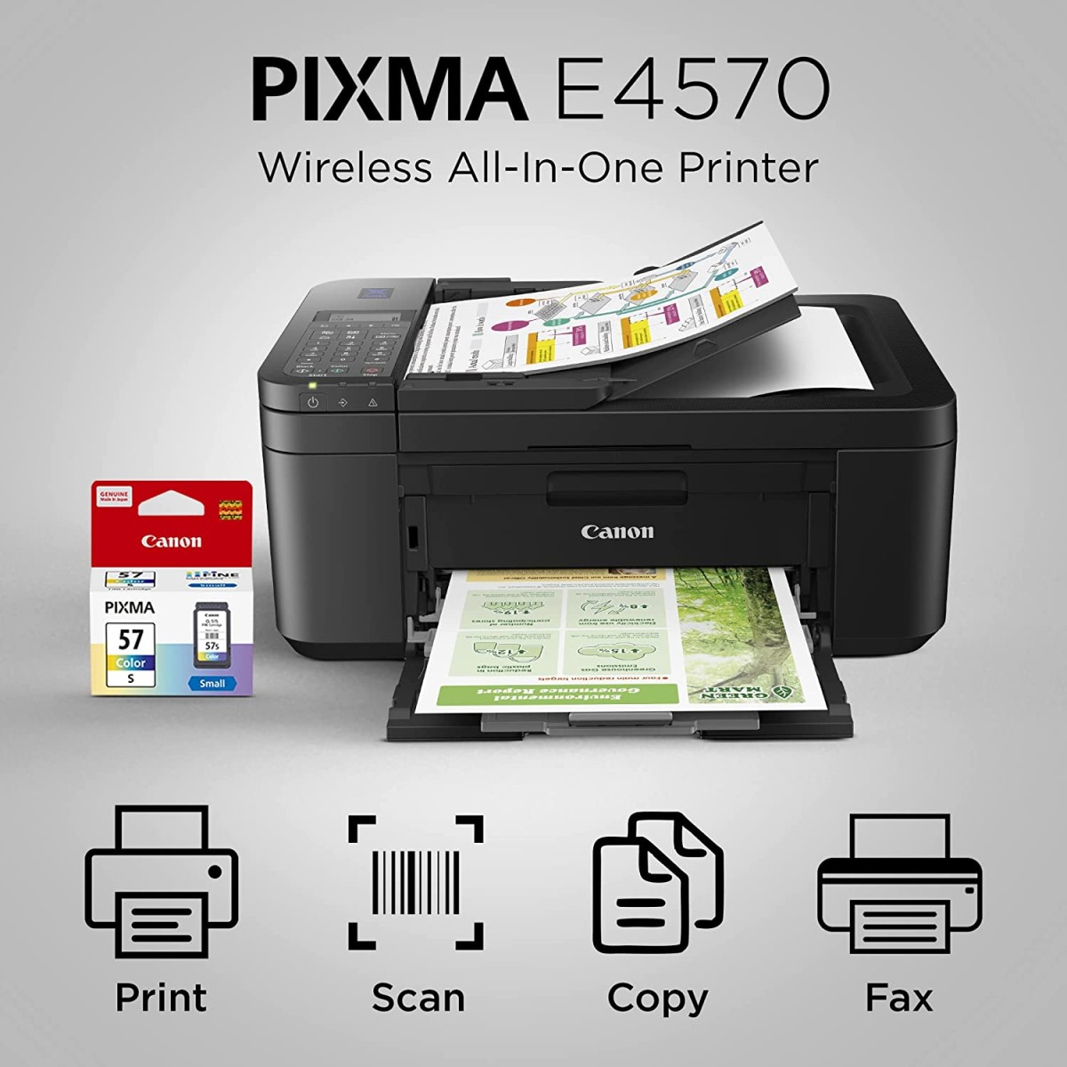 Canon E4570 All-in-One Wi-Fi Ink Efficient Colour Printer with FAX/ADF/Duplex Printing (refurbished Without Cartridge)