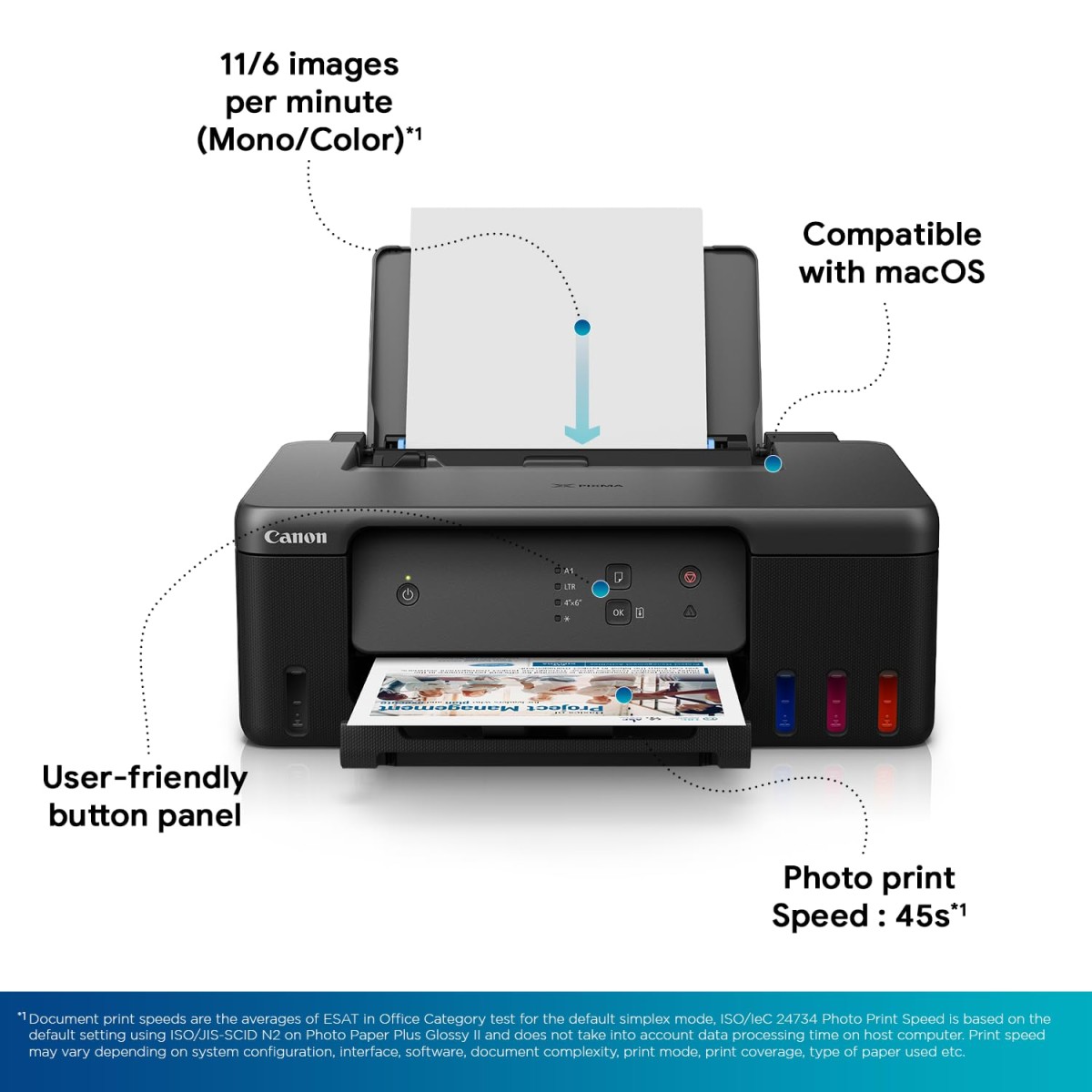 Canon PIXMA MegaTank G1730 Single Function (Print only) Inktank Color Printer with Small Size Ink Bottles for Home/Office