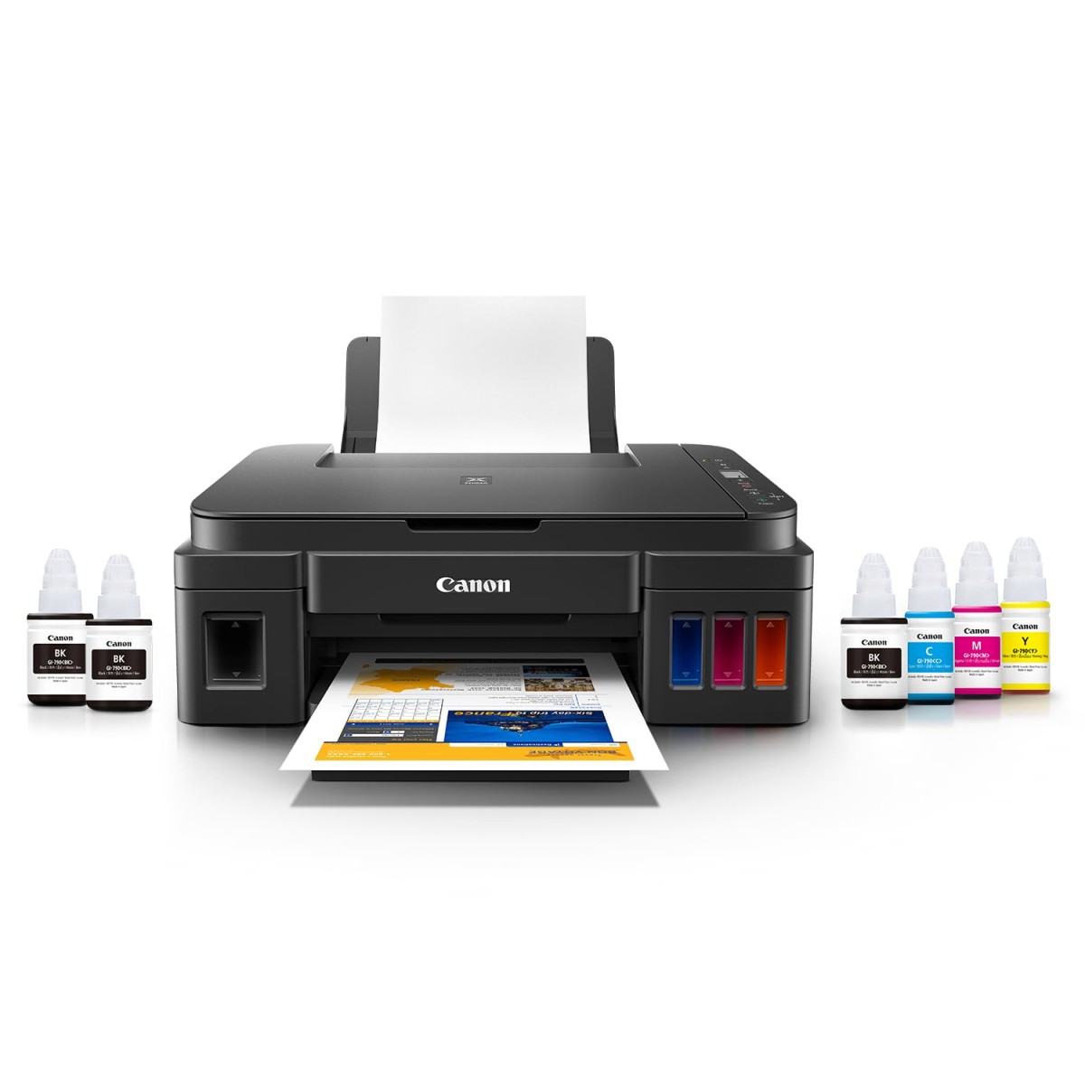 Canon PIXMA MegaTank G2012 All in One (Print, Scan, Copy) Inktank Colour Printer with 2 Additional Black Ink Bottles (Per Black Bottle Yield 6000 Prints and Colour 7000 Prints) for Home/Office