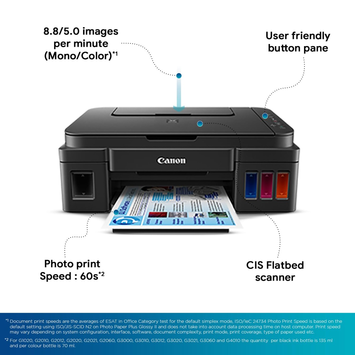 Canon PIXMA MegaTank G3000 All in One WiFi Inktank Colour Printer with 2 Additional Black Ink Bottles for Home and Office Canon PIXMA MegaTank G3000 All in One WiFi Inktank Colour Printer with 2 Additional Black Ink Bottles for Home and Office