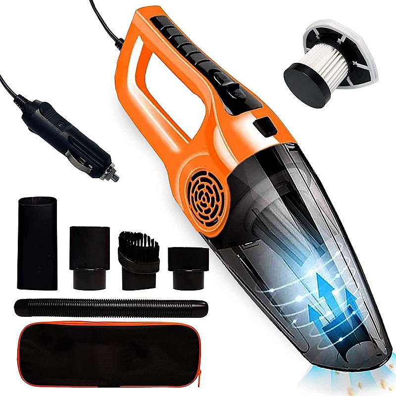 Car Vacuum Powerful Portable & High Power 12V Car Handheld Vacuum Cleaner for Car and Home   Vaccum Cleaner White Wirless Car Vacuum (Aysis Orange)