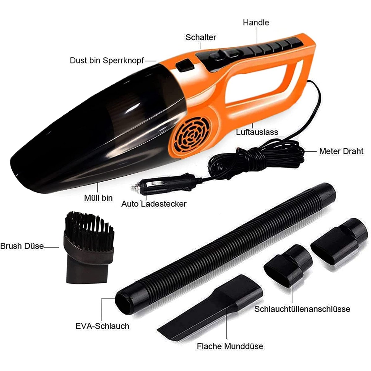 Car Vacuum Powerful Portable & High Power 12V Car Handheld Vacuum Cleaner for Car and Home Vaccum Cleaner White Wirless Car Vacuum (Aysis Orange)
