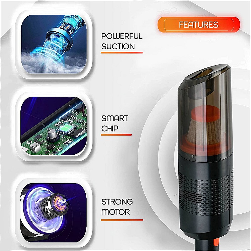 Car Vacuum Powerful Portable & High Power 12V Car Handheld Vacuum Cleaner for Car and Home   Vaccum Cleaner White Wirless Car Vacuum (Aysis Orange)