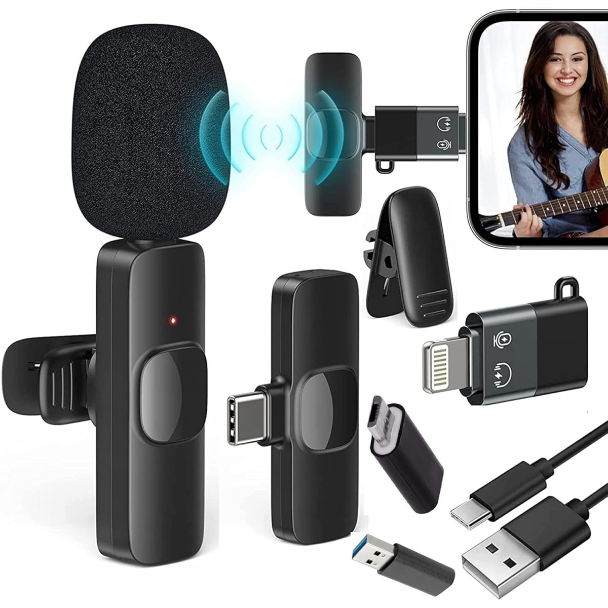 Careflection K8 Wireless Plug & Play Type C, iPhone, Micro USB, USB Normal PC Ports Collar Mic Supported Only Android Smartphone