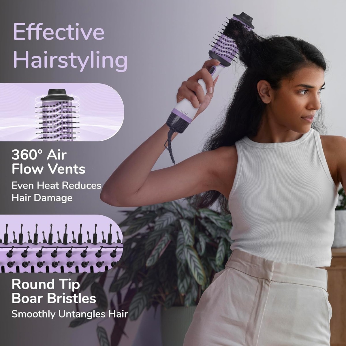 Caresmith Bloom 2 in 1 Hair Volumizer Brush + Hair Dryer | 1200 W Powerful Motor with Ceramic Coated Hair Dryer | All-in-one Hair Dryer and Straightener Combo to Straighten, Dry & Volumize your Hair | Hot Air Hair Dryer for Women