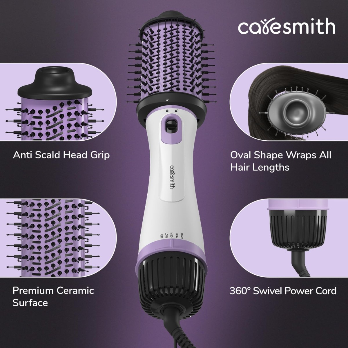 Caresmith Bloom 2 in 1 Hair Volumizer Brush + Hair Dryer | 1200 W Powerful Motor with Ceramic Coated Hair Dryer | All-in-one Hair Dryer and Straightener Combo to Straighten, Dry & Volumize your Hair | Hot Air Hair Dryer for Women