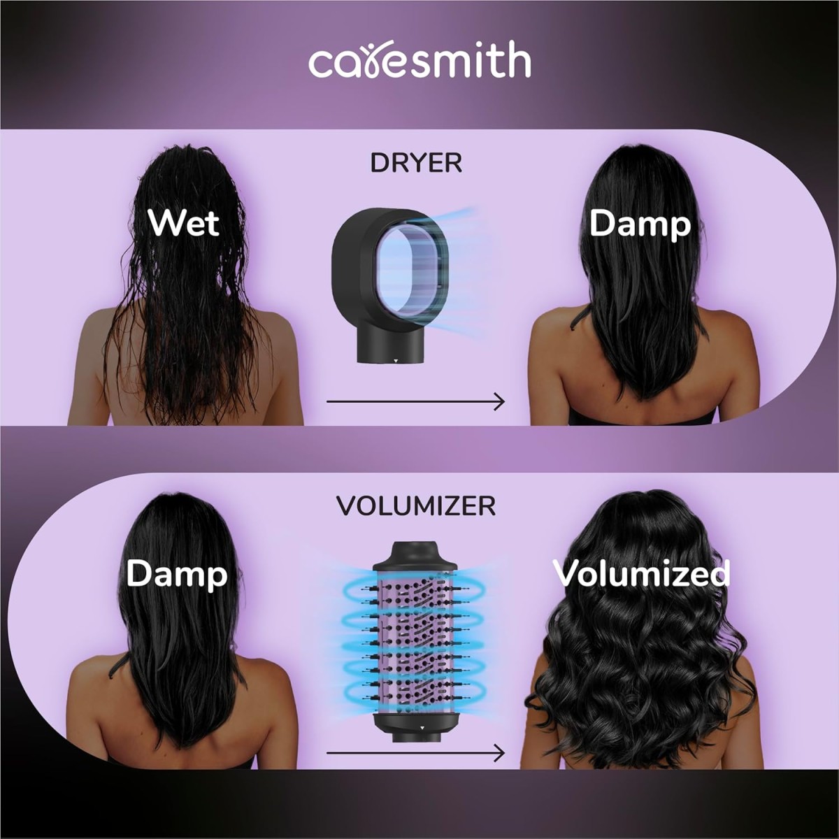Caresmith Bloom 2 in 1 Hair Volumizer Brush + Hair Dryer | 1200 W Powerful Motor with Ceramic Coated Hair Dryer | All-in-one Hair Dryer and Straightener Combo to Straighten, Dry & Volumize your Hair | Hot Air Hair Dryer for Women