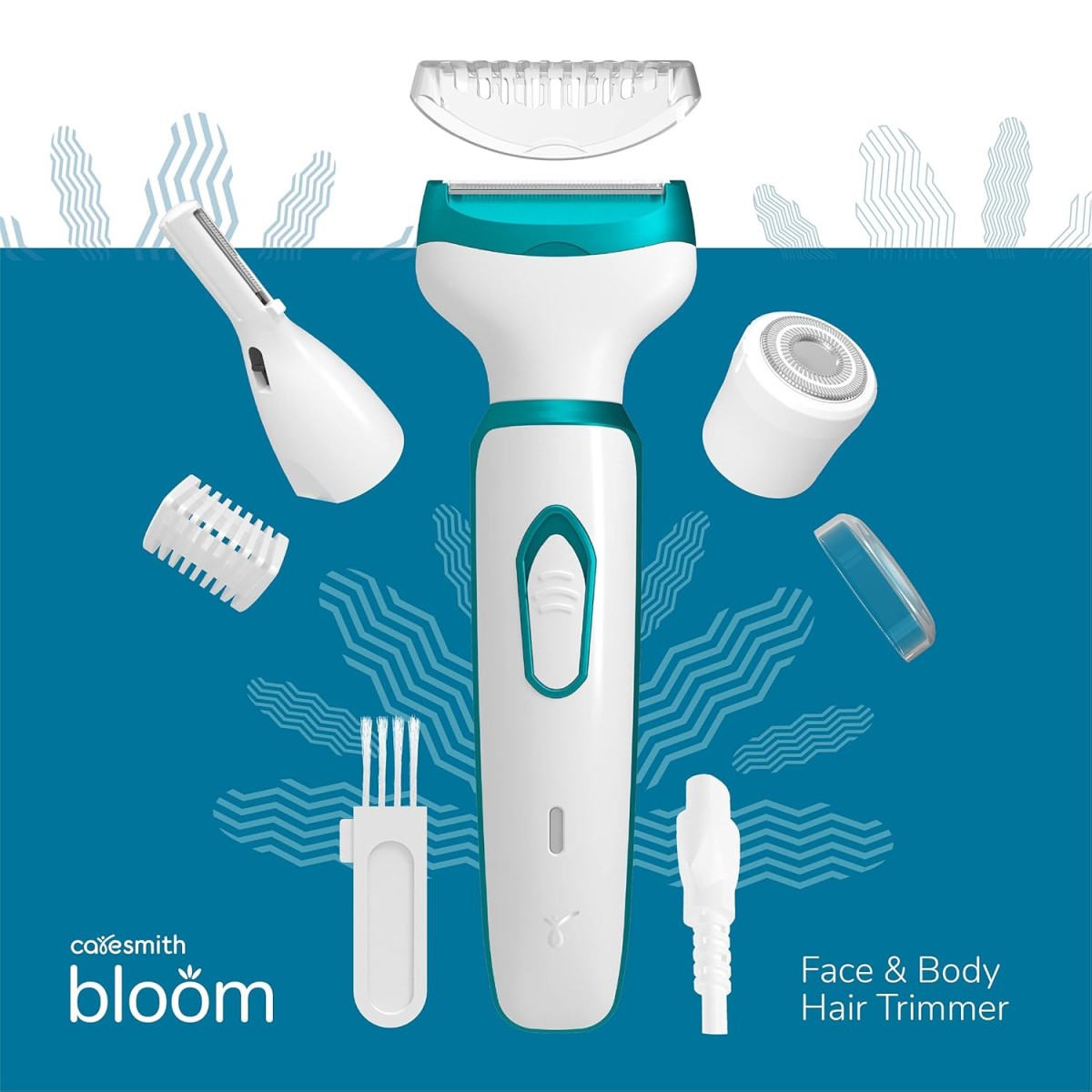 Caresmith Bloom 4 in 1 Face & Body Hair Trimmer for Women | 3 Heads- Body Trimmer & Shaver, Face Trimmer & Eyebrow Trimmer | Rechargeable | Hair Removal Machine for Women, Green