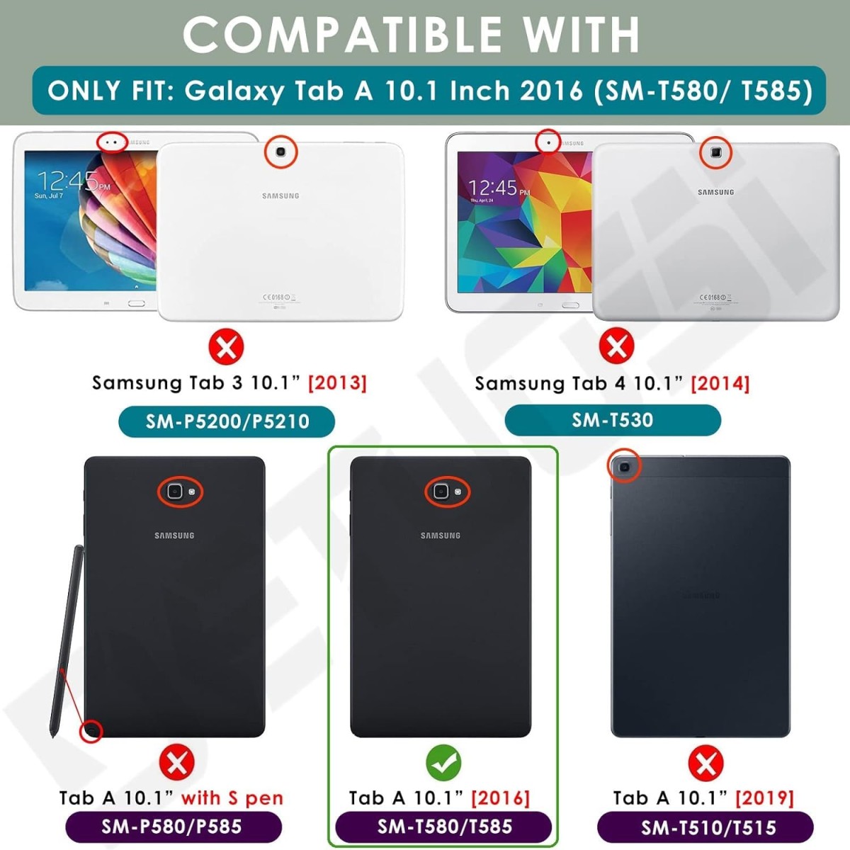 Caseous 360 Degree Rotating Stand Synthetic Leather Folio Flip Cover for Samsung Galaxy Tab A 10.1 inch SM-T580/T585/T587 (Black)