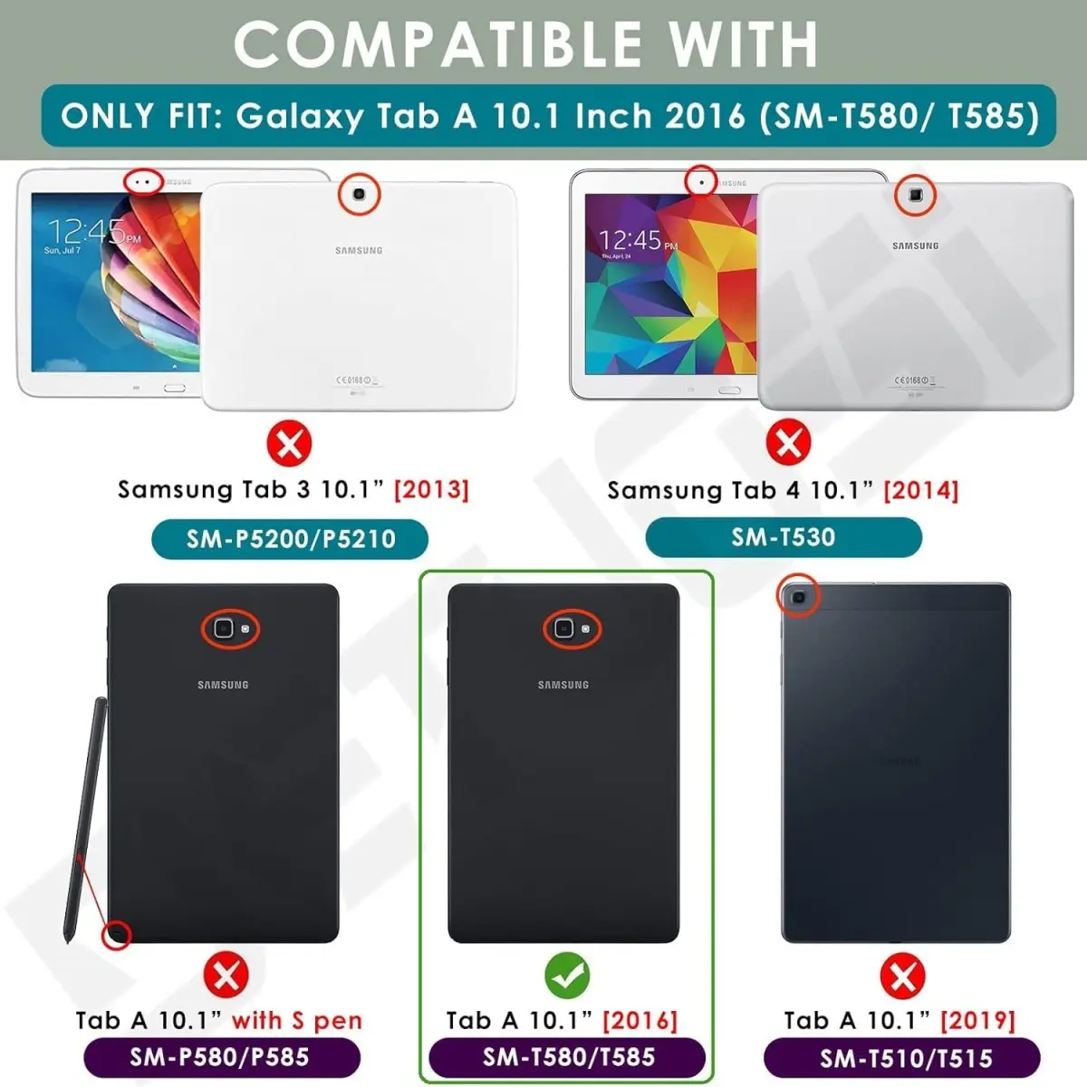 Caseous 360 Degree Rotating Stand Synthetic Leather Folio Flip Cover for Samsung Galaxy Tab A 10.1 inch SM-T580/T585/T587 (Black)