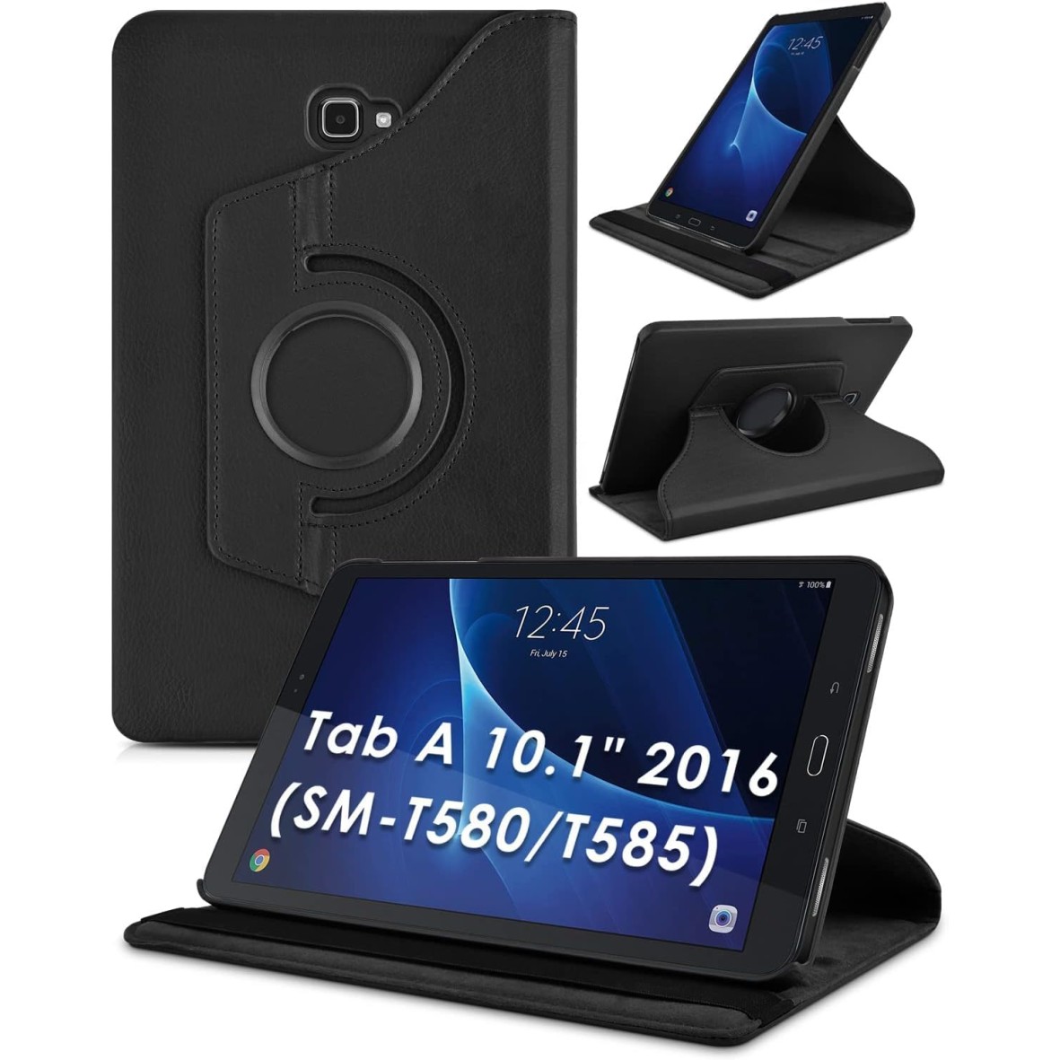 Caseous 360 Degree Rotating Stand Synthetic Leather Folio Flip Cover for Samsung Galaxy Tab A 10.1 inch SM-T580/T585/T587 (Black)