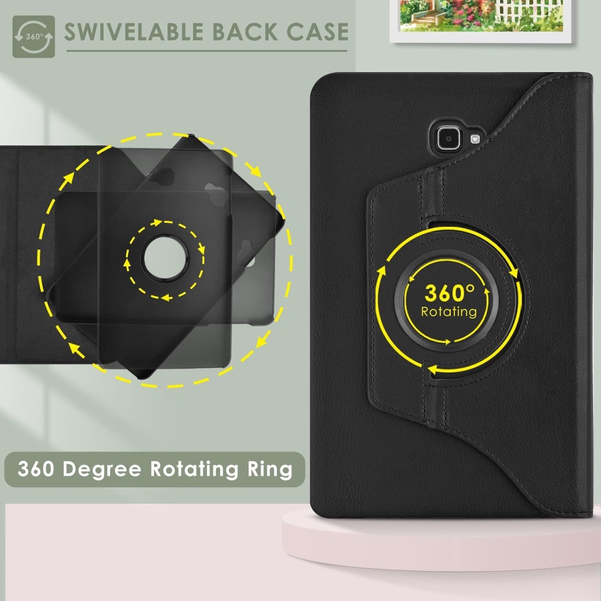 Caseous 360 Degree Rotating Stand Synthetic Leather Folio Flip Cover for Samsung Galaxy Tab A 10.1 inch SM-T580/T585/T587 (Black)