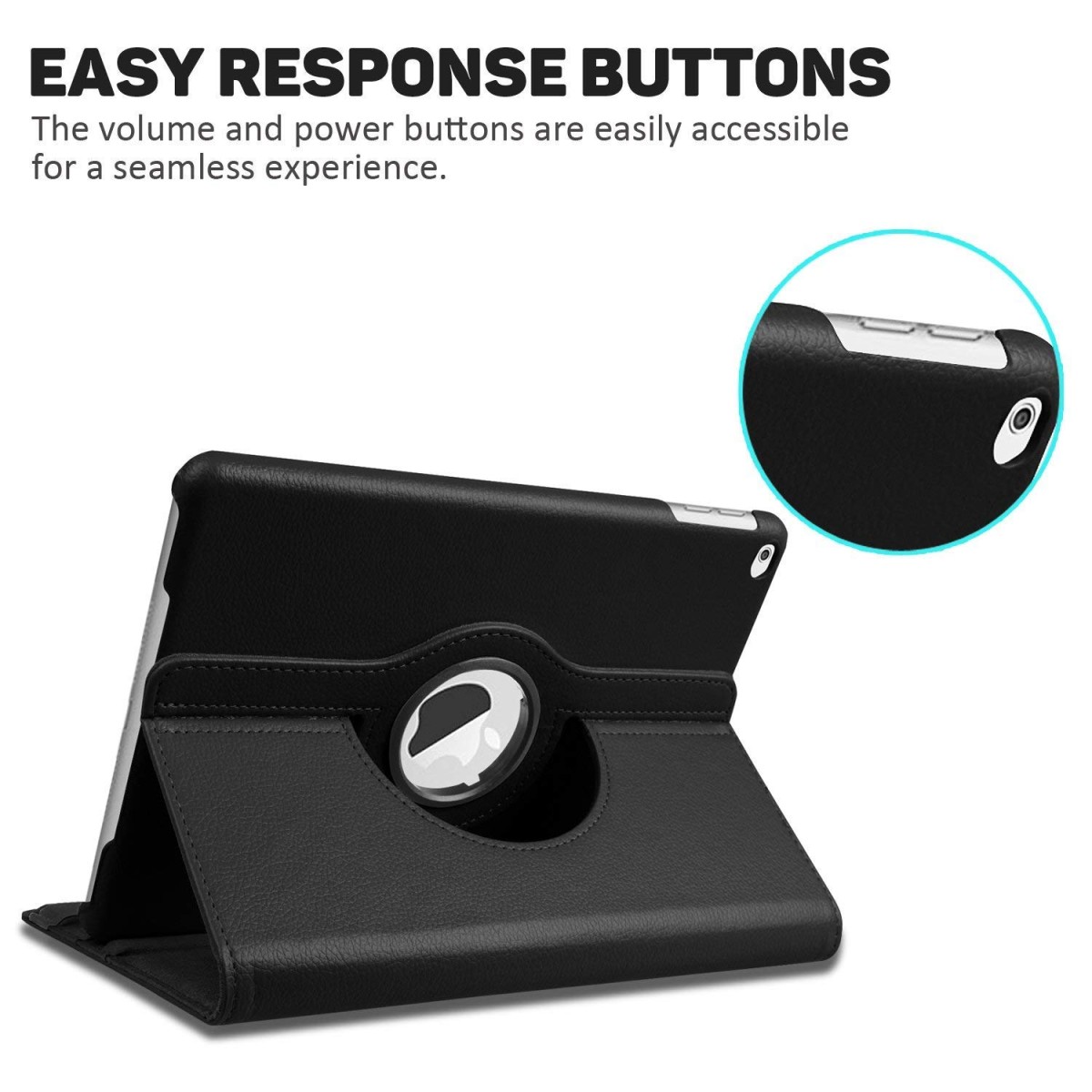 Caseous 360 Rotate Synthetic Leather Flip Cover Case for Apple iPad Air 1st Gen (A1474, A1475, A1476) (Black)