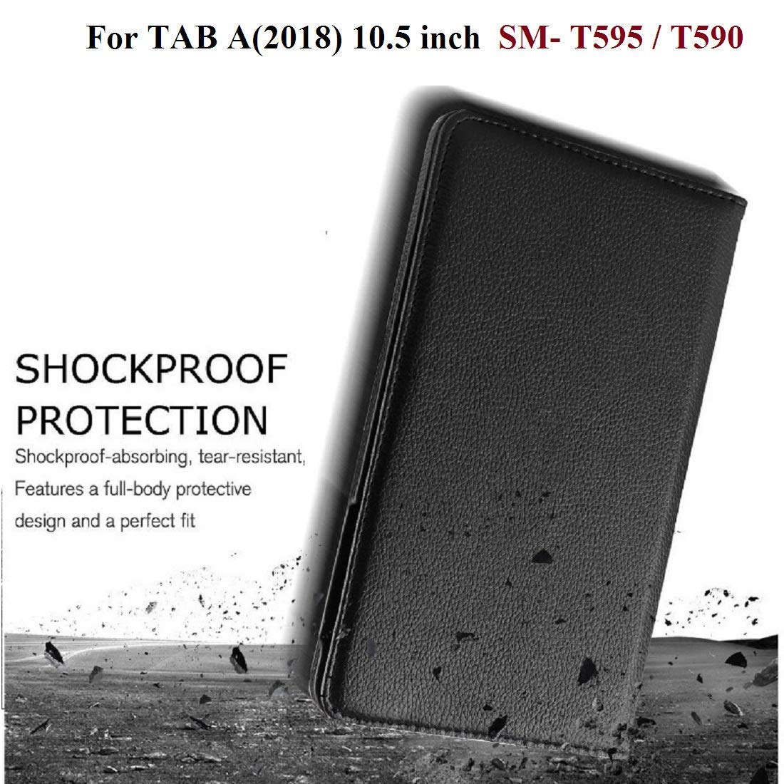 Caseous Synthetic Leather Rotate Flip Cover Case for Samsung Galaxy Tab A 10.5 inch (T590, T595) - Black