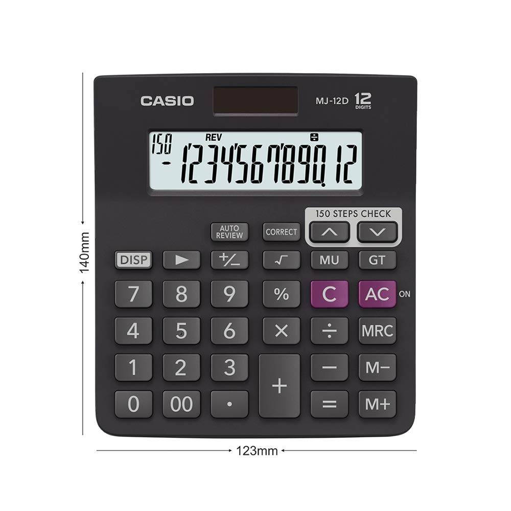 Casio DJ-220D Plus 300 Steps Check & Correct Premium Basic Calculator with Metallic Faceplate & Bigger Screen/Keys (12 Digit), Silver and Black