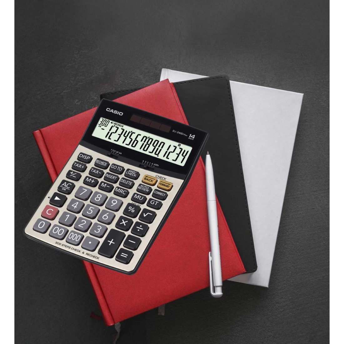 Casio DJ-220D Plus 300 Steps Check & Correct Premium Basic Calculator with Metallic Faceplate & Bigger Screen/Keys (12 Digit), Silver and Black