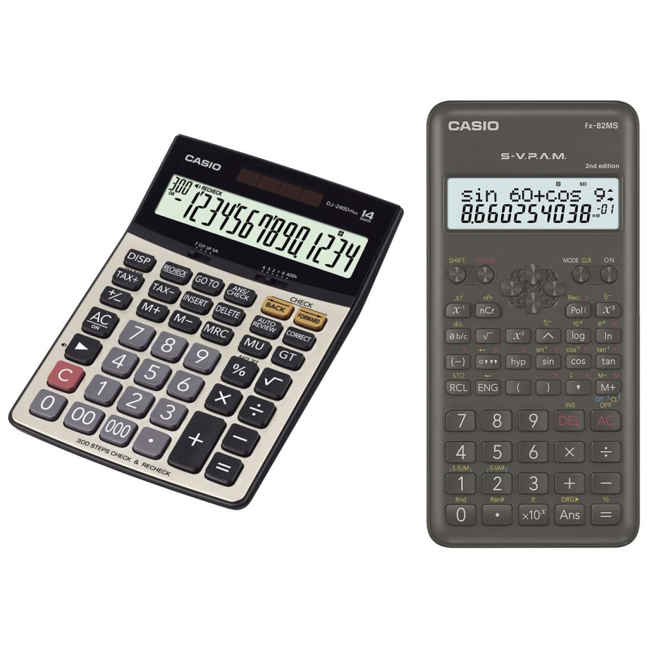 Casio DJ-220D Plus 300 Steps Check & Correct Premium Basic Calculator with Metallic Faceplate & Bigger Screen/Keys (12 Digit), Silver and Black