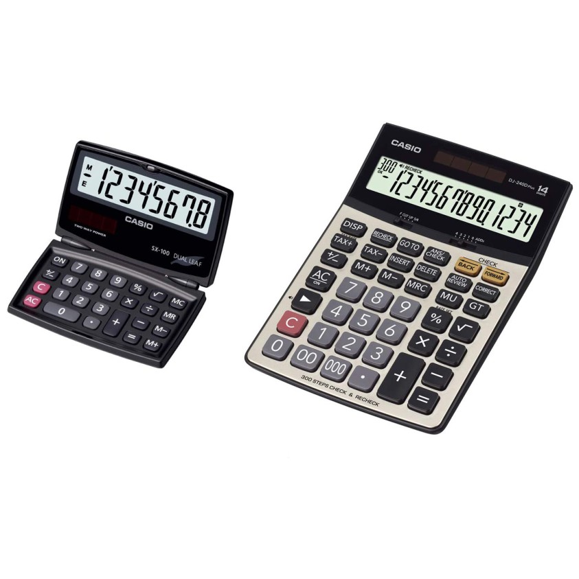 Casio DJ-220D Plus 300 Steps Check & Correct Premium Basic Calculator with Metallic Faceplate & Bigger Screen/Keys (12 Digit), Silver and Black