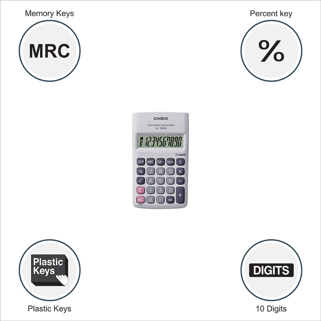 Casio HL-100LB Portable Calculator, 10 Digit