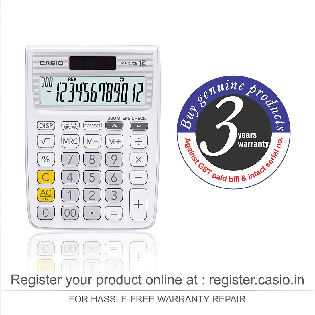 Casio MJ-12VCb-WE 300 Steps Check & Correct Colourful Desktop Calculator (White)