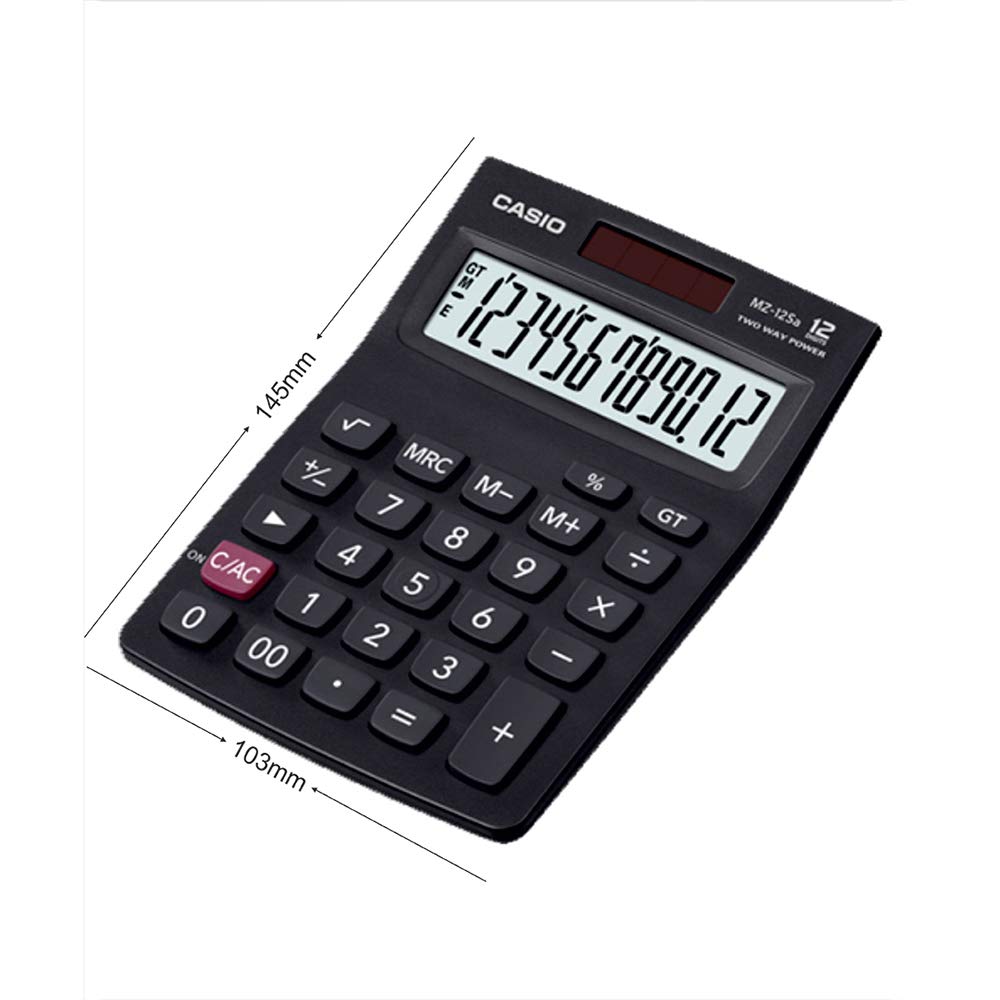 Casio MZ-12SA Desktop Basic Calculator with Square Root and GT Key, Black