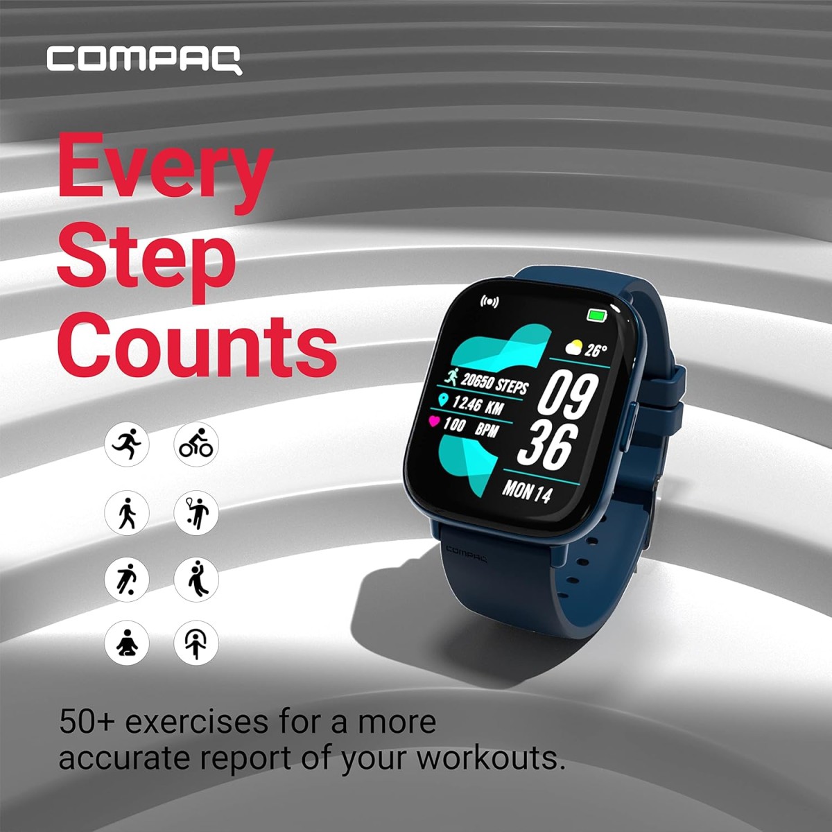 Compaq Q Watch Balance Series with 1.69" HD Display| Instant Messaging Notification| Blood Pressure Monitoring|Heart Rate Monitoring| Sleep Monitoring | Smartwatch (Unboxed)