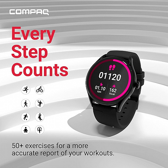 Compaq Q Watch Balance Series with HD Display| BT Calling| Instant Messaging Notification| Blood Pressure Monitoring| Heart Rate Monitoring| Smartwatch (Gray)