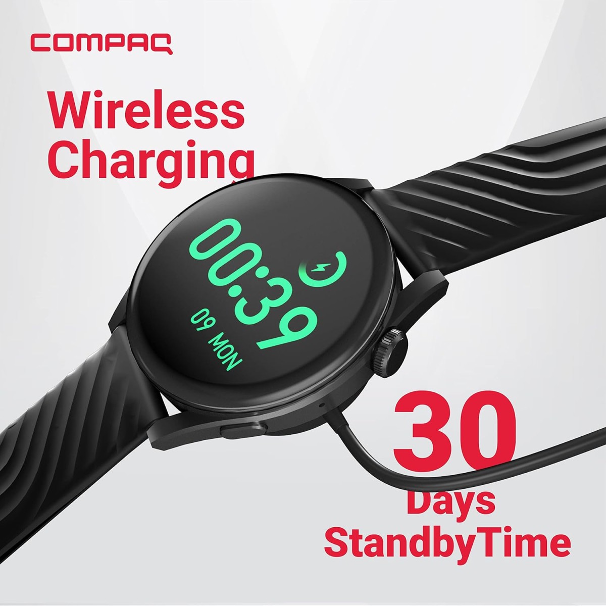 Compaq Q Watch Dimension Series with HD Display| BT Calling| AI Voice Assistance| Instant Messaging Notification| Blood Pressure Monitoring| Heart Rate Monitoring | Wireless Charging| (unbox)