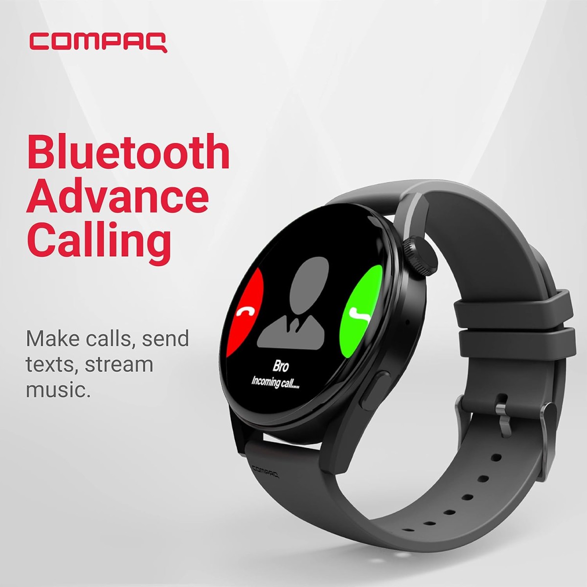 Compaq Q Watch Dimension Series with HD Display| BT Calling| AI Voice Assistance| Instant Messaging Notification| Blood Pressure Monitoring| Heart Rate Monitoring | Wireless Charging| (unbox)