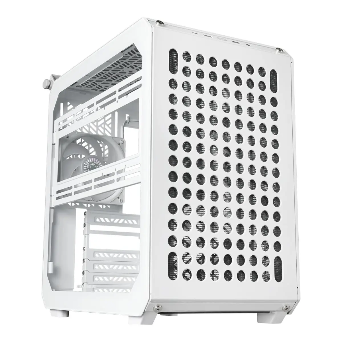 Cooler Master QUBE 500 Flatpack White Small High Airflow Mid-Tower ATX Customizable Gaming PC Case, Tempered Glass, Vertical GPU Mount, USB-C, Carrying Handle, Gem Mini (Q500-WGNN-S00)