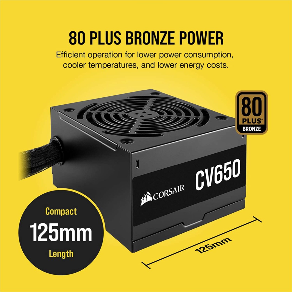 Corsair CV650 CV Series 80 Plus Bronze Certified 650 Watt Non-Modular Power Supply-Black