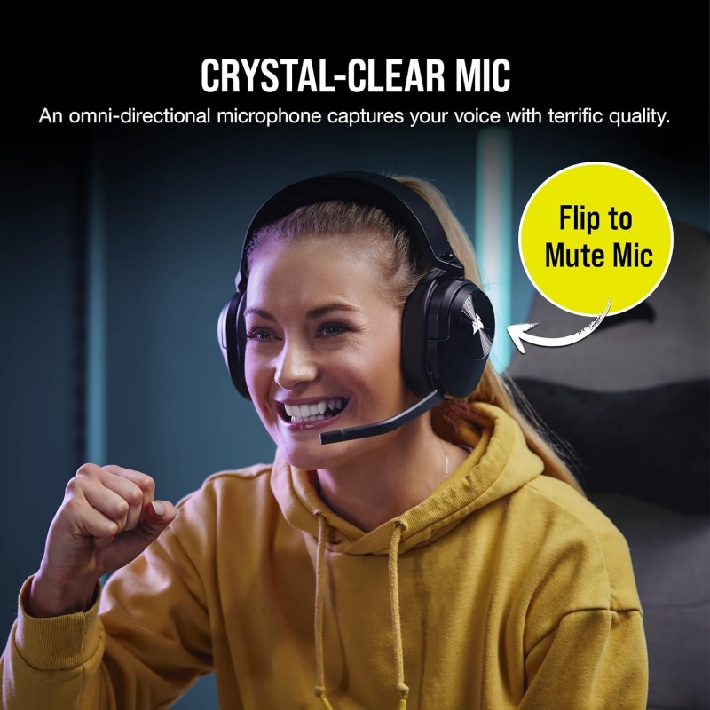 Corsair HS55 Wireless Gaming Headset, Carbon, Low-Latency 2.4Ghz Wireless or Bluetooth, Dolby Audio 7.1 Surround Sound on PC and Mac, Omni-Directional Microphone with Flip-to-Mute Function