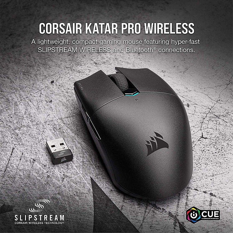 Corsair Katar Pro Wireless, Lightweight FPS/MOBA Bluetooth, Wi-Fi Gaming Mouse with Slipstream Technology, Compact Symmetric Shape, 10000 DPI (Black)