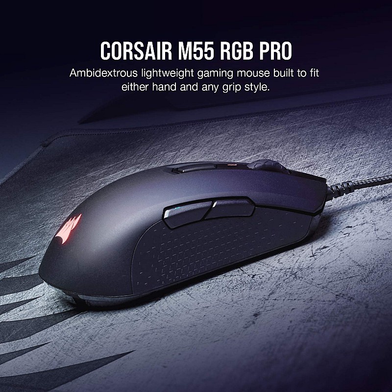 Corsair M55 RGB Pro Ambidextrous Gaming Mouse,12400 DPI Adjustable Sensor-Black