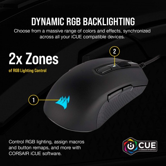 Corsair M55 RGB Pro Ambidextrous Gaming Mouse,12400 DPI Adjustable Sensor-Black