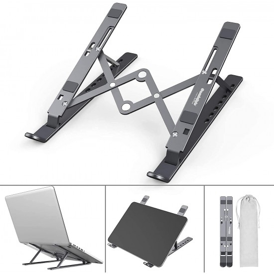 Cosmic Byte Adjustable Aluminum Portable Laptop Rack Stand for Upto 17" laptops, (Dark Grey)