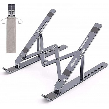 Cosmic Byte Adjustable Aluminum Portable Laptop Rack Stand for Upto 17" laptops, (Dark Grey)