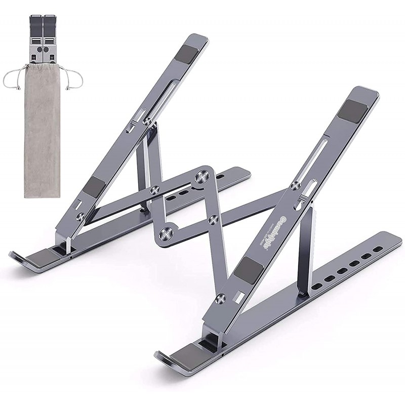 Cosmic Byte Adjustable Aluminum Portable Laptop Rack Stand for Upto 17" laptops, (Dark Grey)