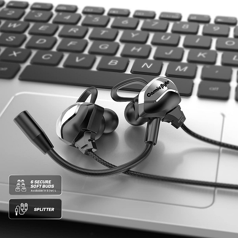 Cosmic Byte CB-EP-06 in-Ear Earphones with Inbuilt and Detachable Dual Microphone, Lightweight, Hi-Fidelity Drivers (Black/Silver)