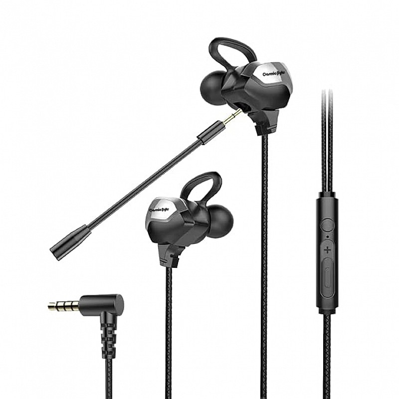 Cosmic Byte CB-EP-06 in-Ear Earphones with Inbuilt and Detachable Dual Microphone, Lightweight, Hi-Fidelity Drivers (Black/Silver)