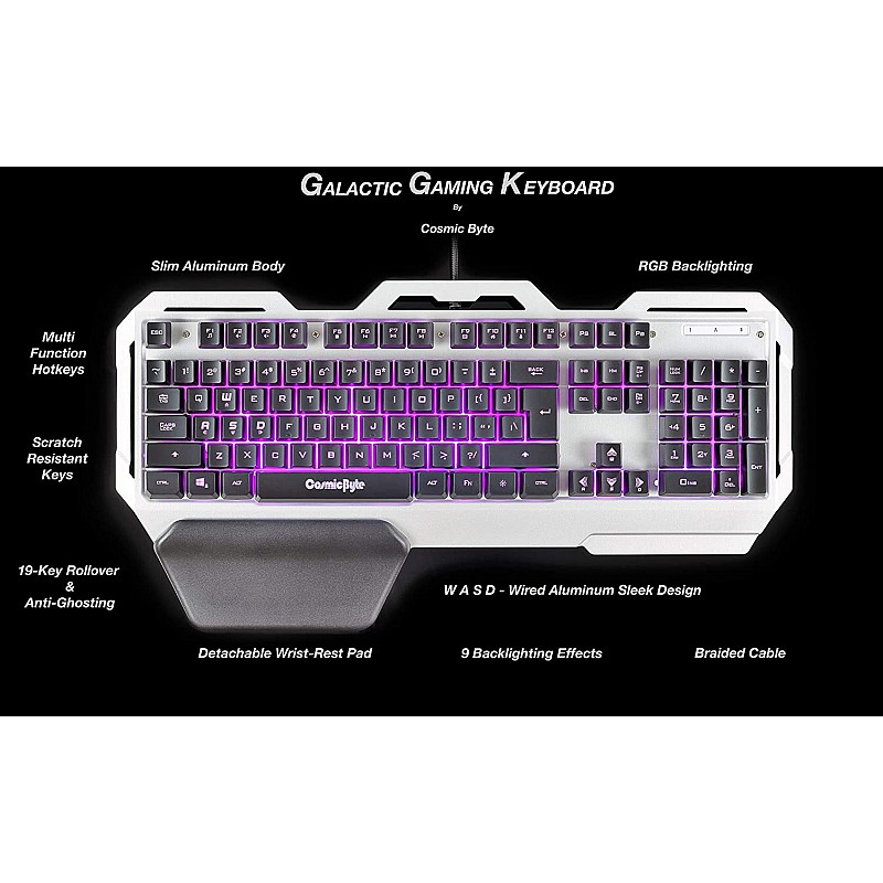 Cosmic Byte CB-GK-06 Galactic Wired Gaming Keyboard with Aluminium Body, 7  Black Silver